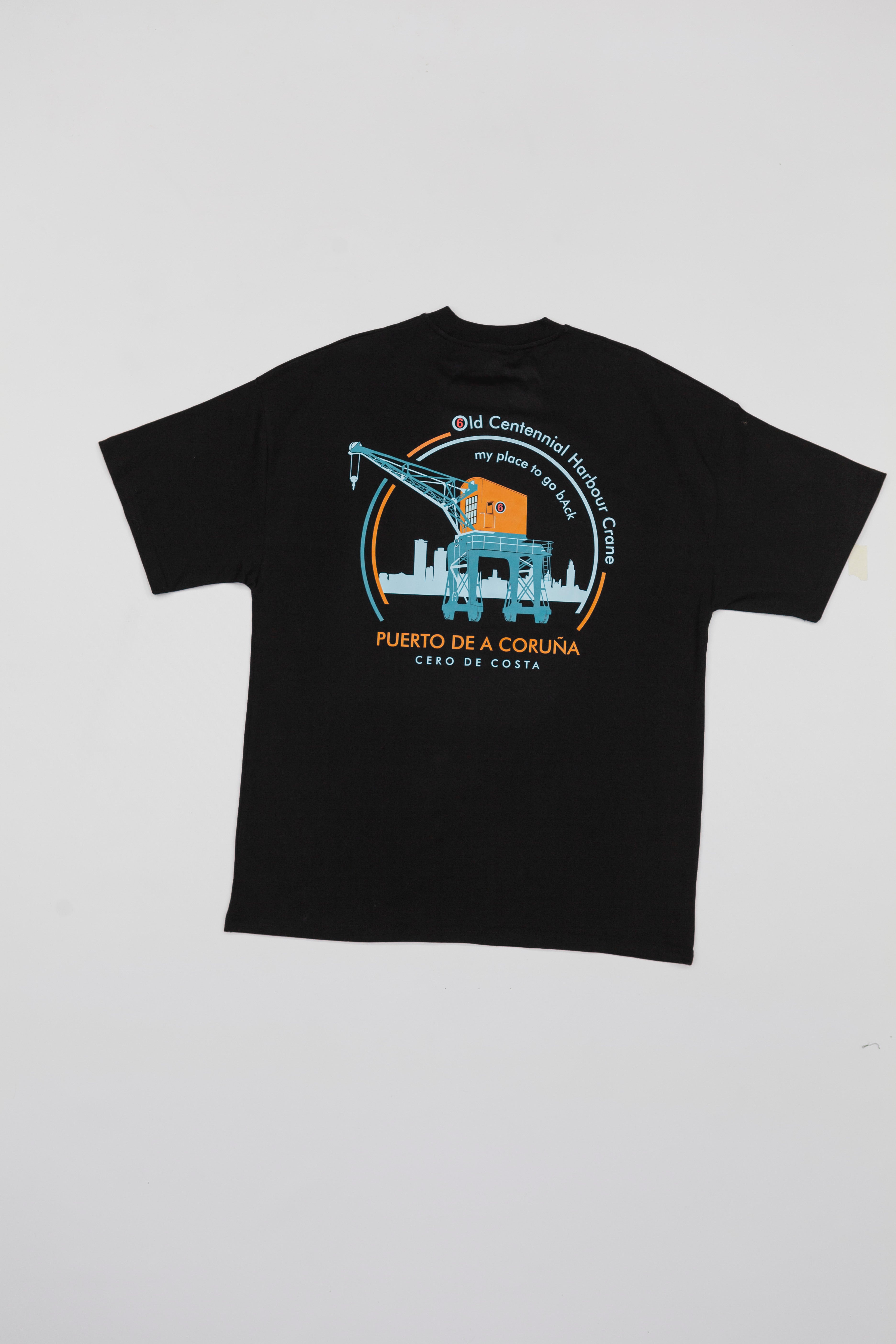 CAMISETA OVERSIZED NEGRO "PUERTO DE A CORUÑA"